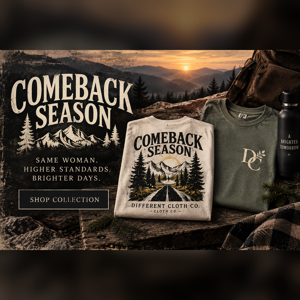 Comeback Season collection graphic apparel by Different Cloth Co. featuring Grace Wrote the Next Chapter, This One Is Yours and The Climb Back Is Yours designs.