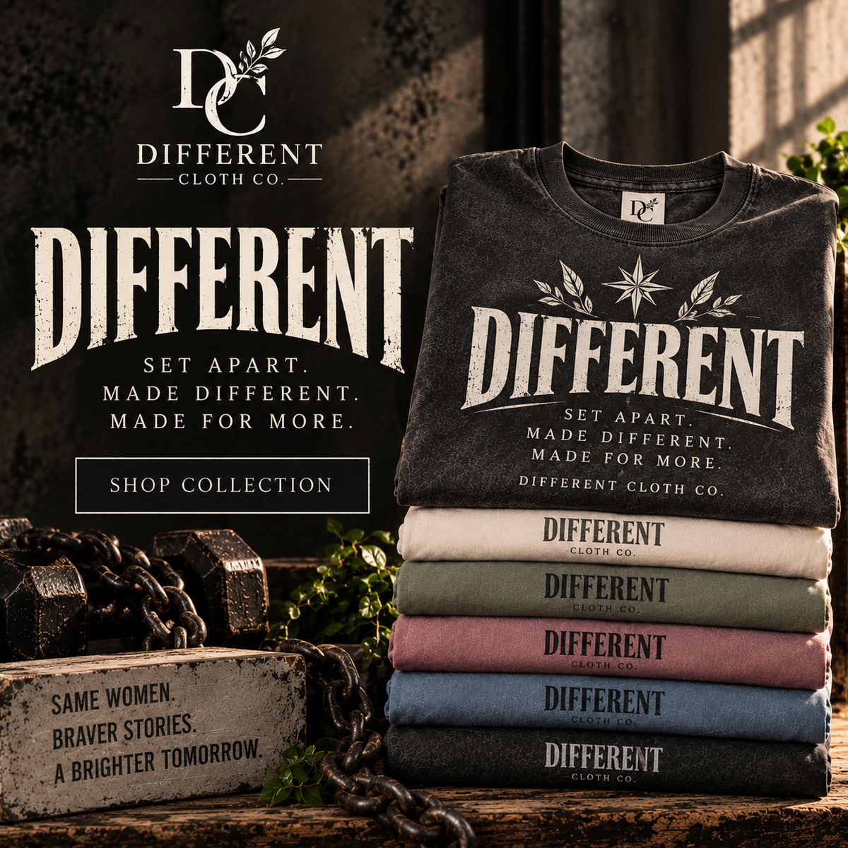 Different collection graphic apparel by Different Cloth Co. featuring Set Apart and Cut From A Different Cloth Comfort Colors designs.