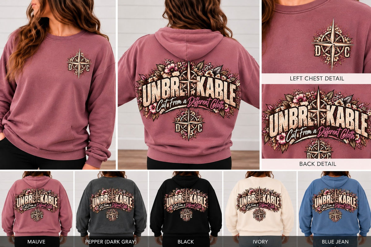 Approved UNBREAKABLE full floral statement artwork on chest and back, with five color options