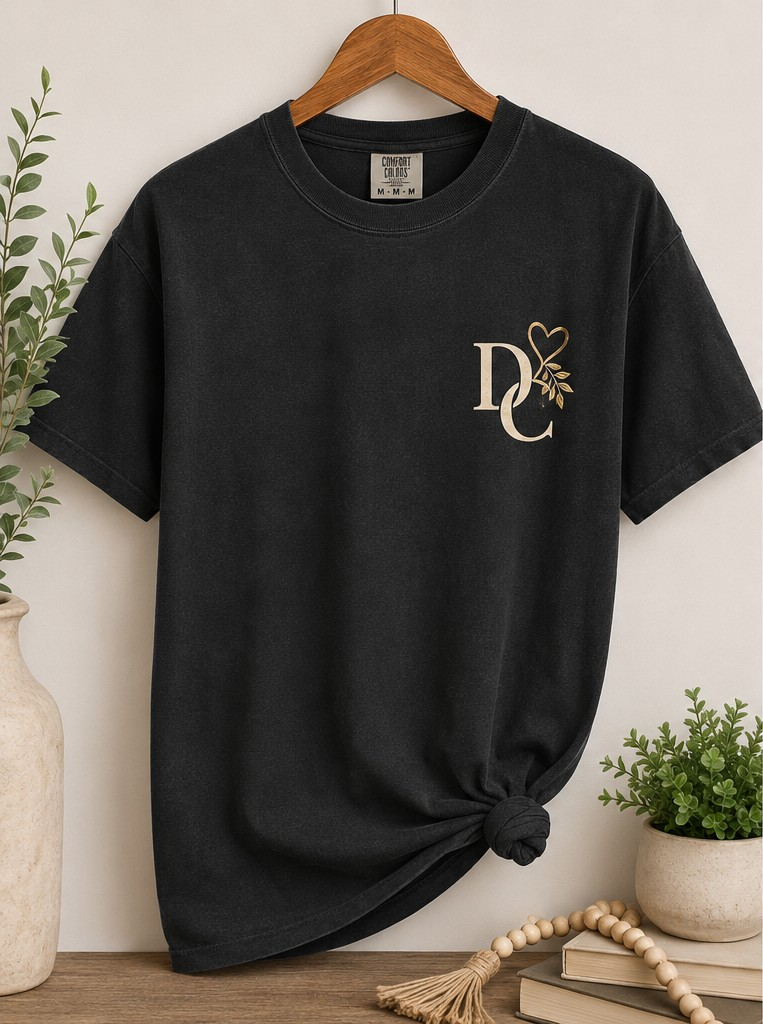 Black Comfort Colors T-shirt front view showing the Set Apart chest detail.